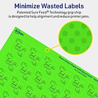 Avery Printable Square Labels, Sure Feed Technology, 1" x 1", Neon Green, Print-to-the-Edge, Laser/Inkjet Printable