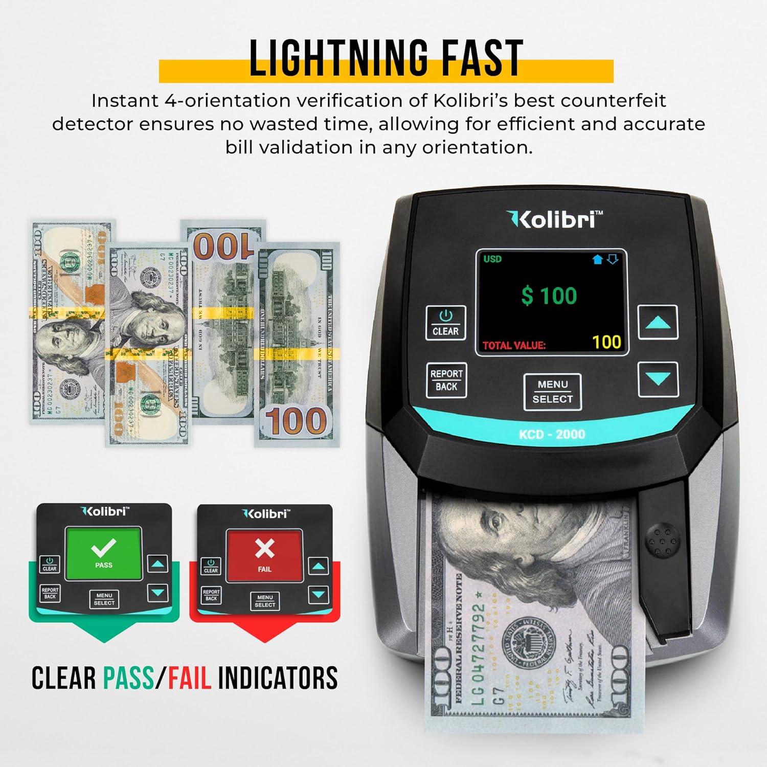 KOLIBRI All-Orientation Portable Counterfeit Bill Detector