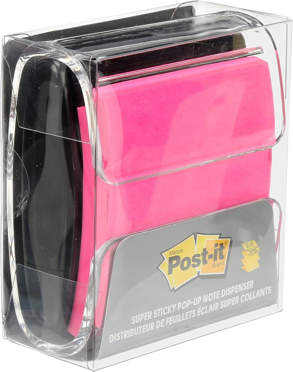 Post-it Pop-up Notes Dispenser, 3x3 in, Black Base Clear Top, Pack Includes Dispenser and a 45-Sheet Pad of Pop-up Notes