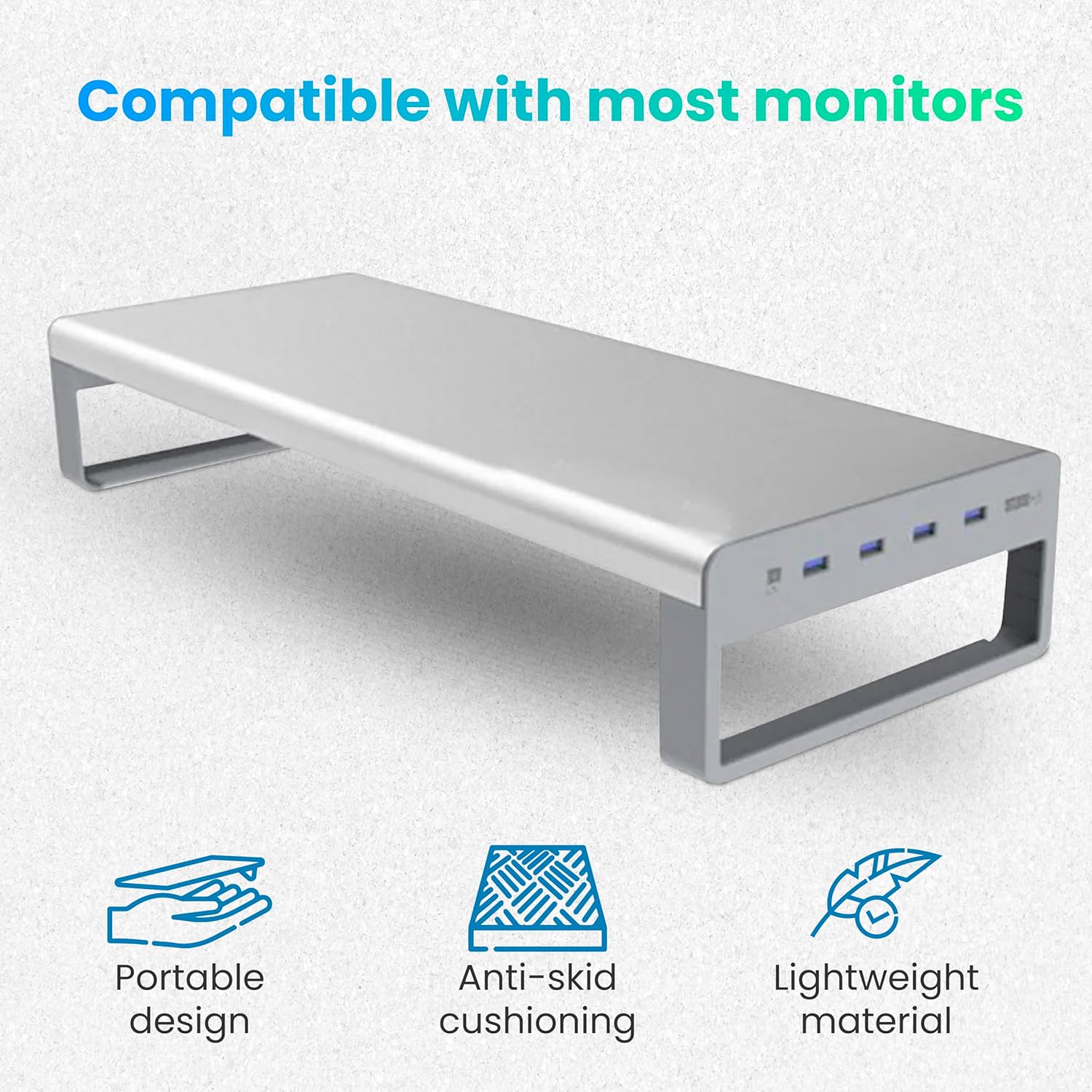 OTM Essentials Slim Aluminum Monitor Stand, Desk Riser with Non-Slip Padding and Tilted Surface
