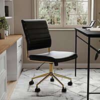 Martha Stewart Ivy Armless Swivel Task Chair in Faux Leather with Polished Brass Frame
