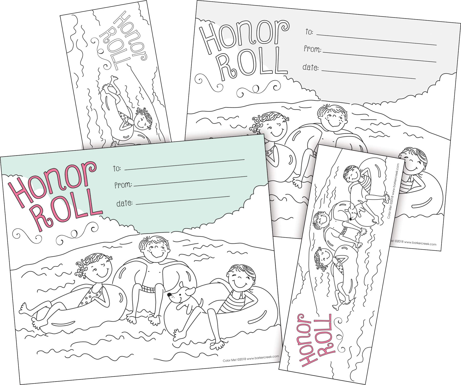 BARKER CREEK Recognition Awards and Bookmarks, Color Me Honor Roll, 30 Double-Sided Awards and 30 Double-Sided Bookmarks