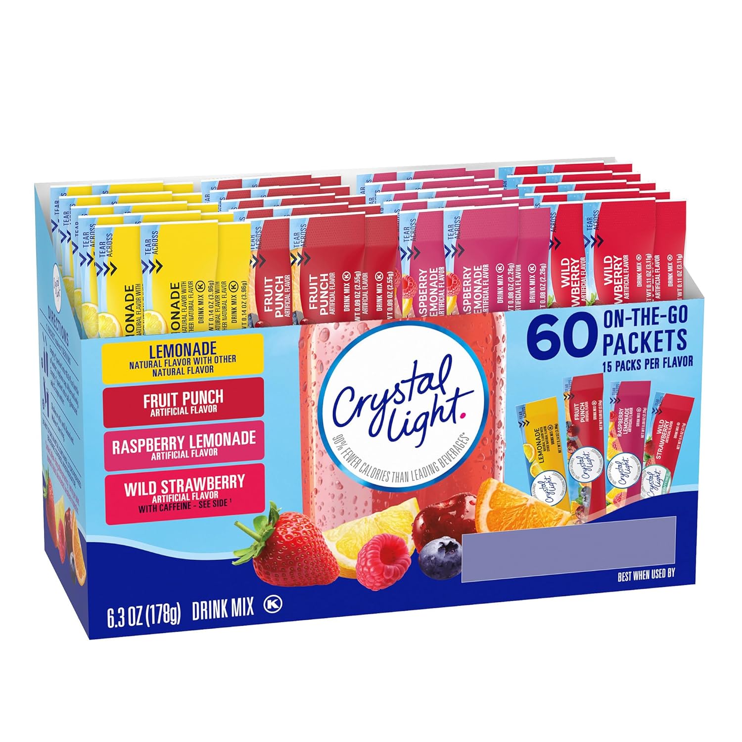 Crystal Light On-The-Go Sugar-Free Drink Mix Variety Pack, 6.3 Oz, Pack Of 60 Packets