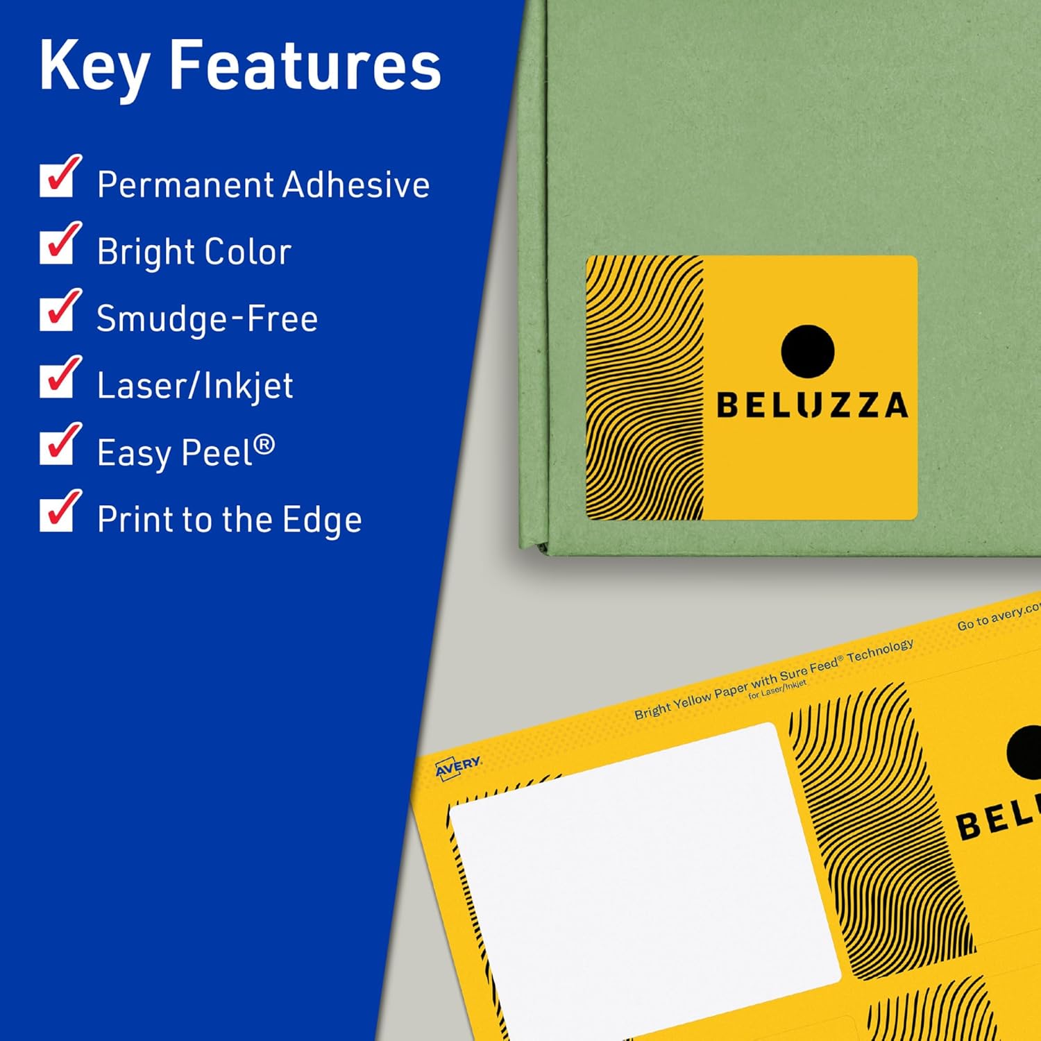 AVERY Printable Rectangle Labels, Sure Feed Technology, 4-3/4" x 3-3/4", Bright Yellow, Print-to-the-Edge