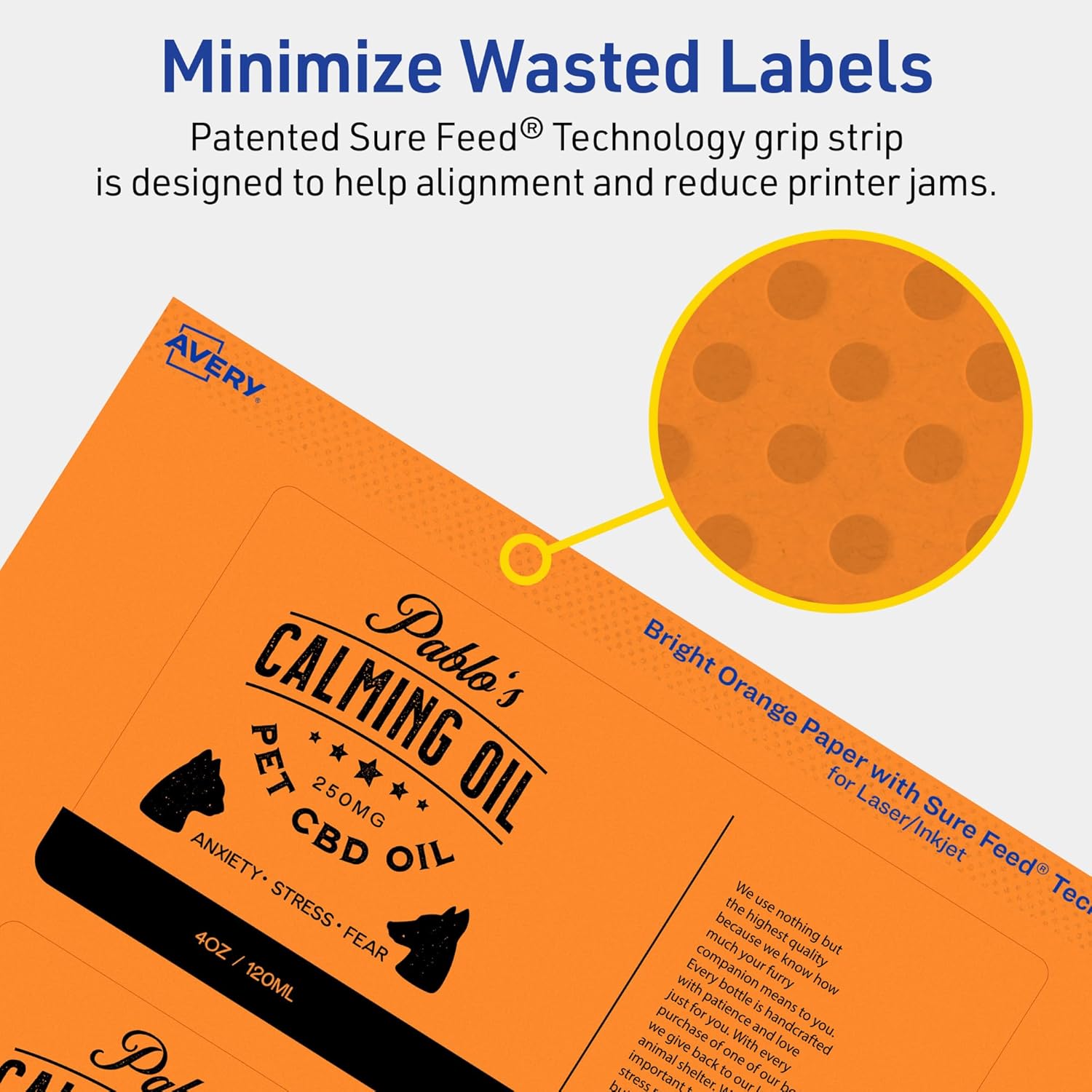 Avery Printable Rectangle Labels, Sure Feed Technology, 3" x 6", Bright Orange Labels, Print-to-The-Edge