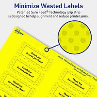 Avery Printable Rectangle Labels, Sure Feed Technology, 1" x 2-5/8", Neon Yellow, Print-to-The-Edge, Laser/Inkjet Compatible
