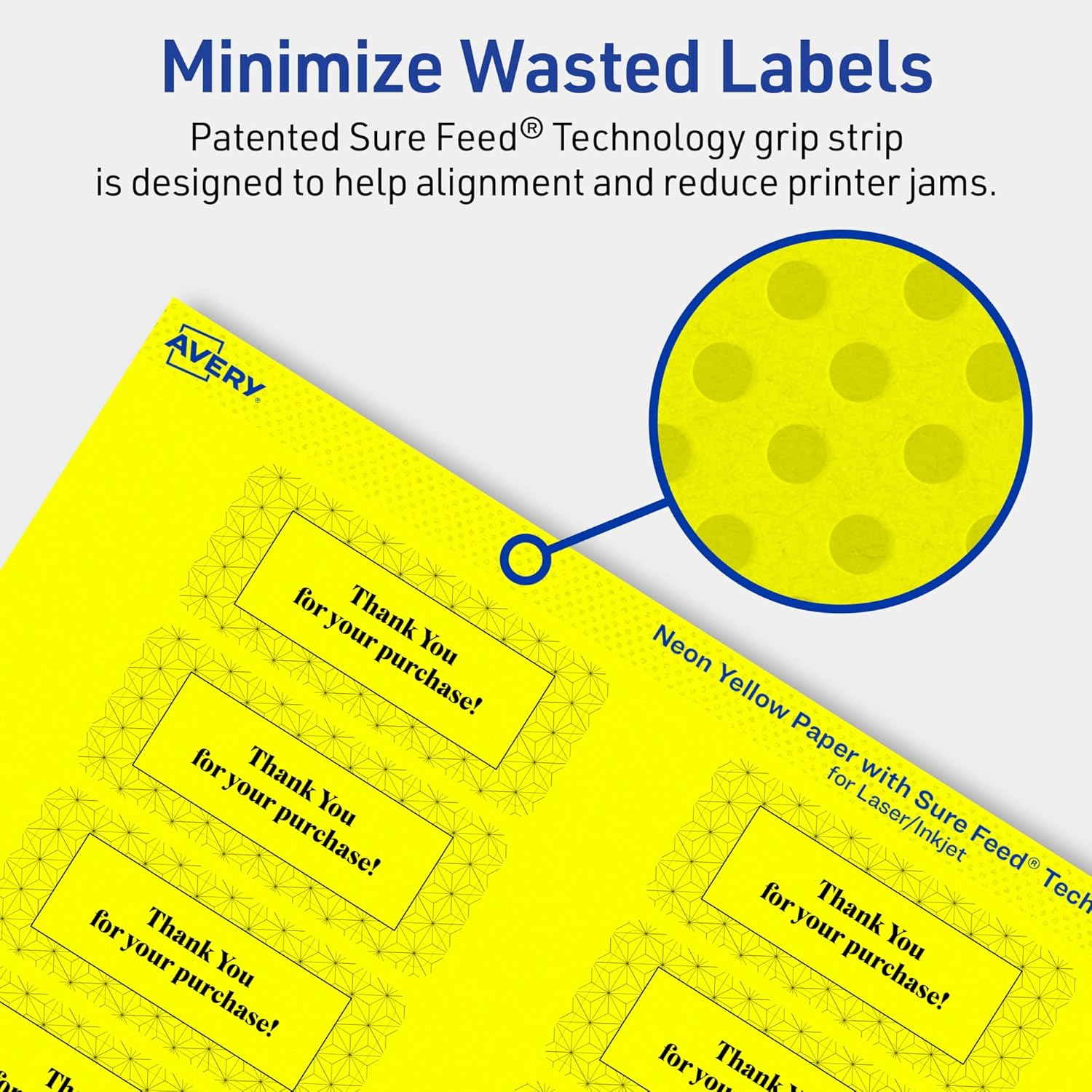 Avery Printable Rectangle Labels, Sure Feed Technology, 1" x 2-5/8", Neon Yellow, Print-to-The-Edge, Laser/Inkjet Compatible
