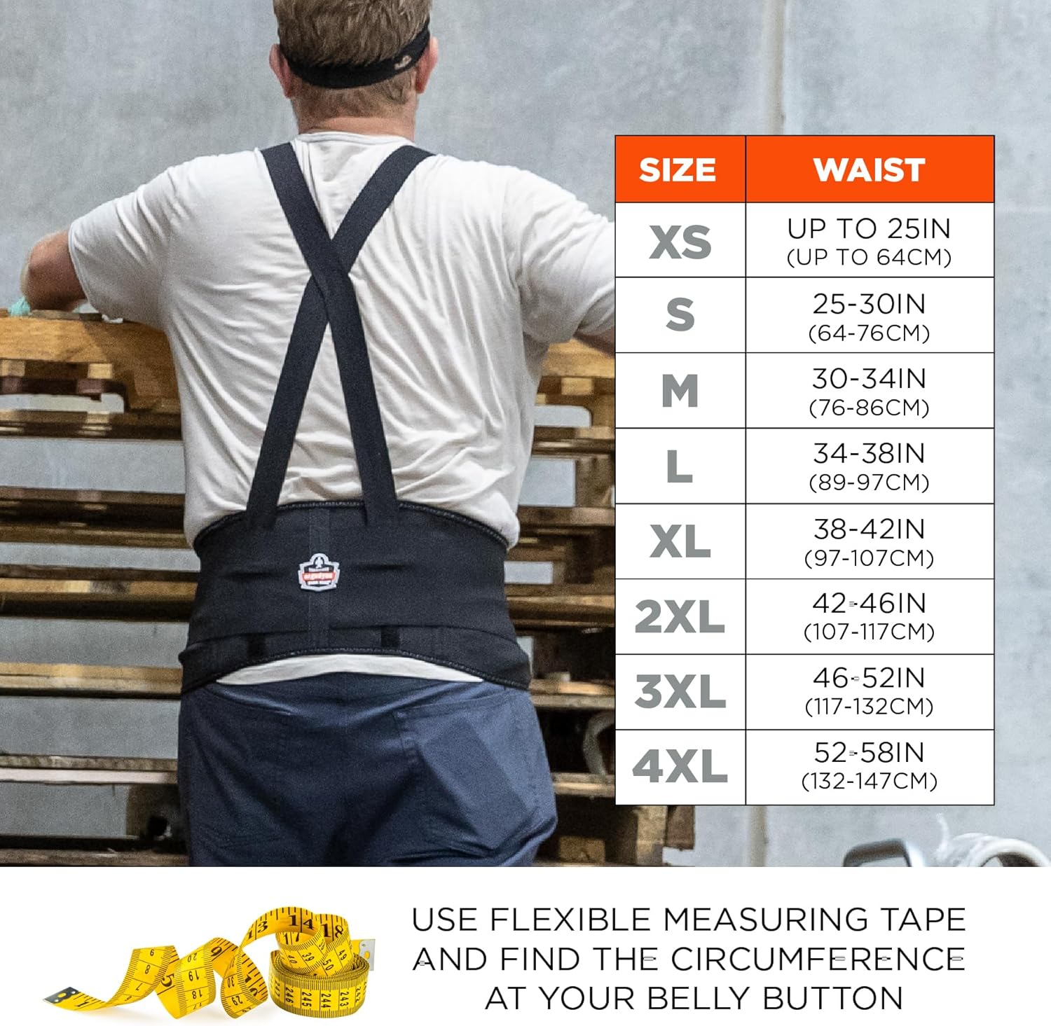 Ergodyne ProFlex 1650 Back Support Belt, 7.5" Elastic, Adjustable Detachable Suspenders