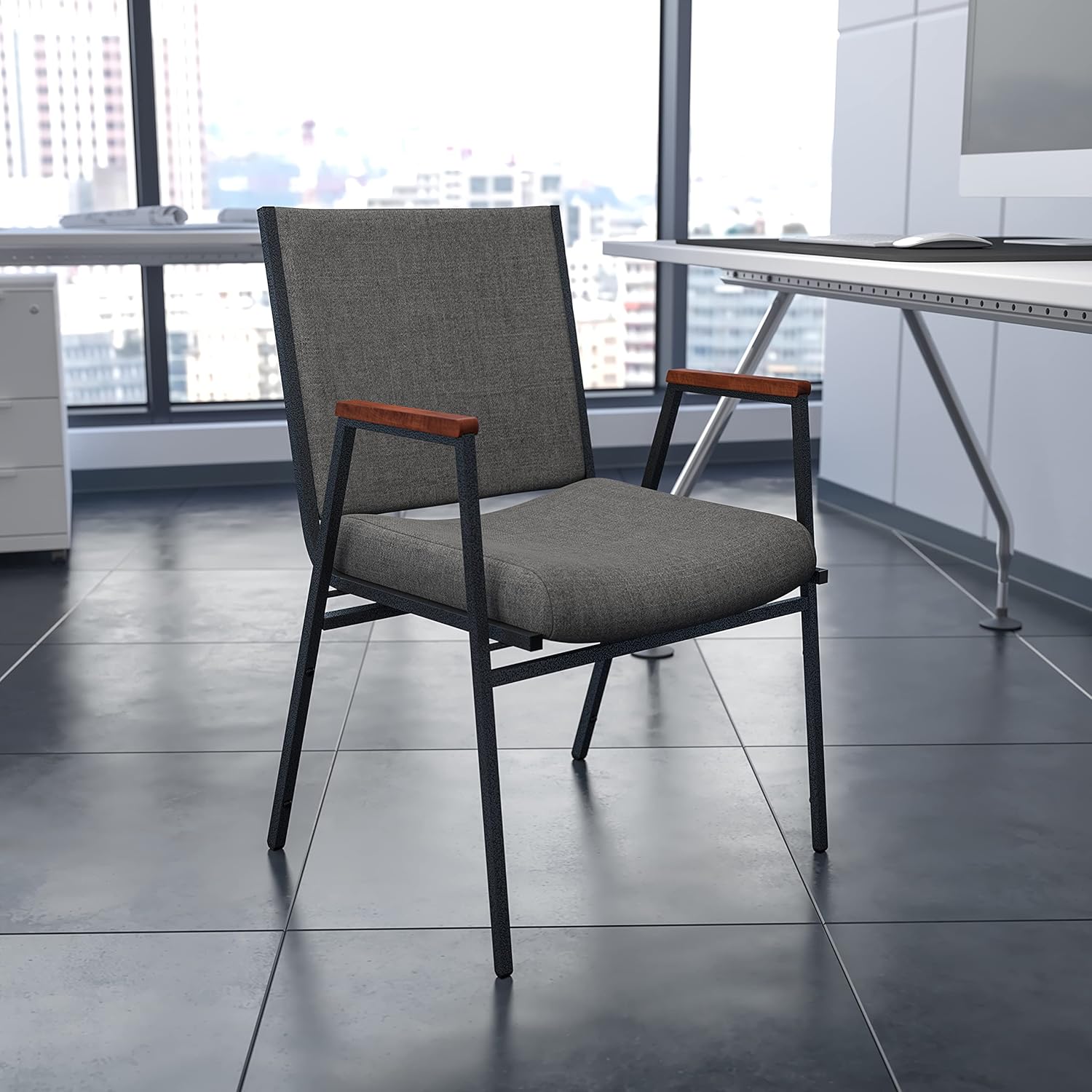 Flash Furniture HERCULES Series Heavy Duty Fabric Stack Chair with Arms and Ganging Bracket