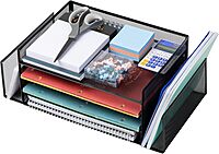Mind Reader 4-Tier 6-Compartment Metal Mesh Desktop Organizer, 16.75"L x 9.15"W x 6"H, Black