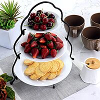 Elama 3-Tier Porcelain Serveware Set with Metal Rack