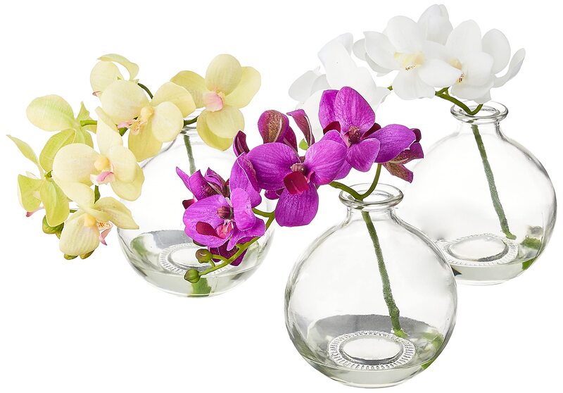 Nearly Natural 4208-S3 9" Phalaenopsis Orchid Artificial Arrangement in Vase (Set of 3), Multi/Color