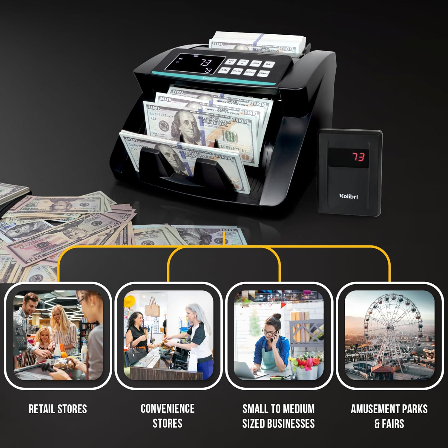 KOLIBRI Money Counter Machine with Advanced Counterfeit Detection and LCD