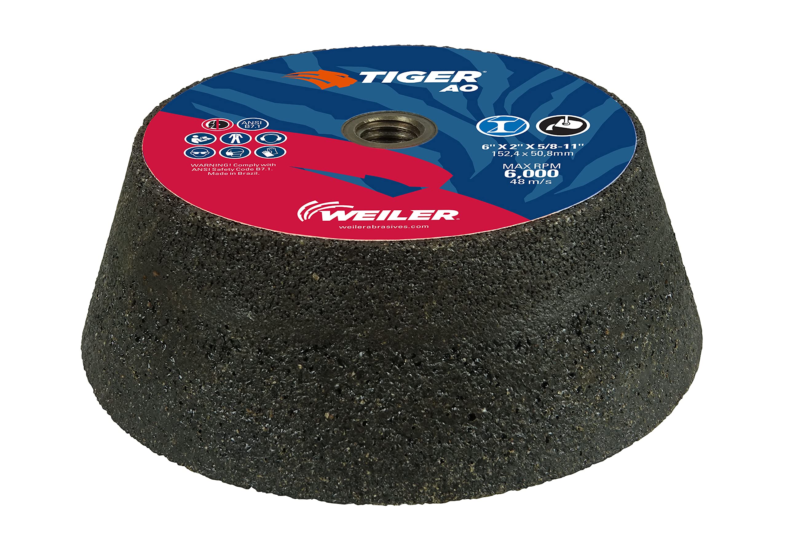 Weiler 68356 Tiger AO Type 11 Flaring Cup Wheel, A16-Q, 6/4-3/4 x 2 x 5/8-11, Rim 1", Back 3/4", (Pack of 5)