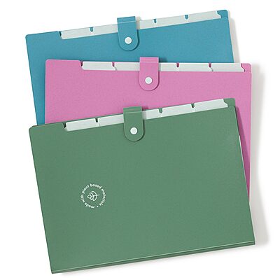 U Brands U-Eco 6 Pocket Poly Expandable Folder, Set of 3, Assorted Brights, Snap Button Closure, Letter Size (6592U01-12)