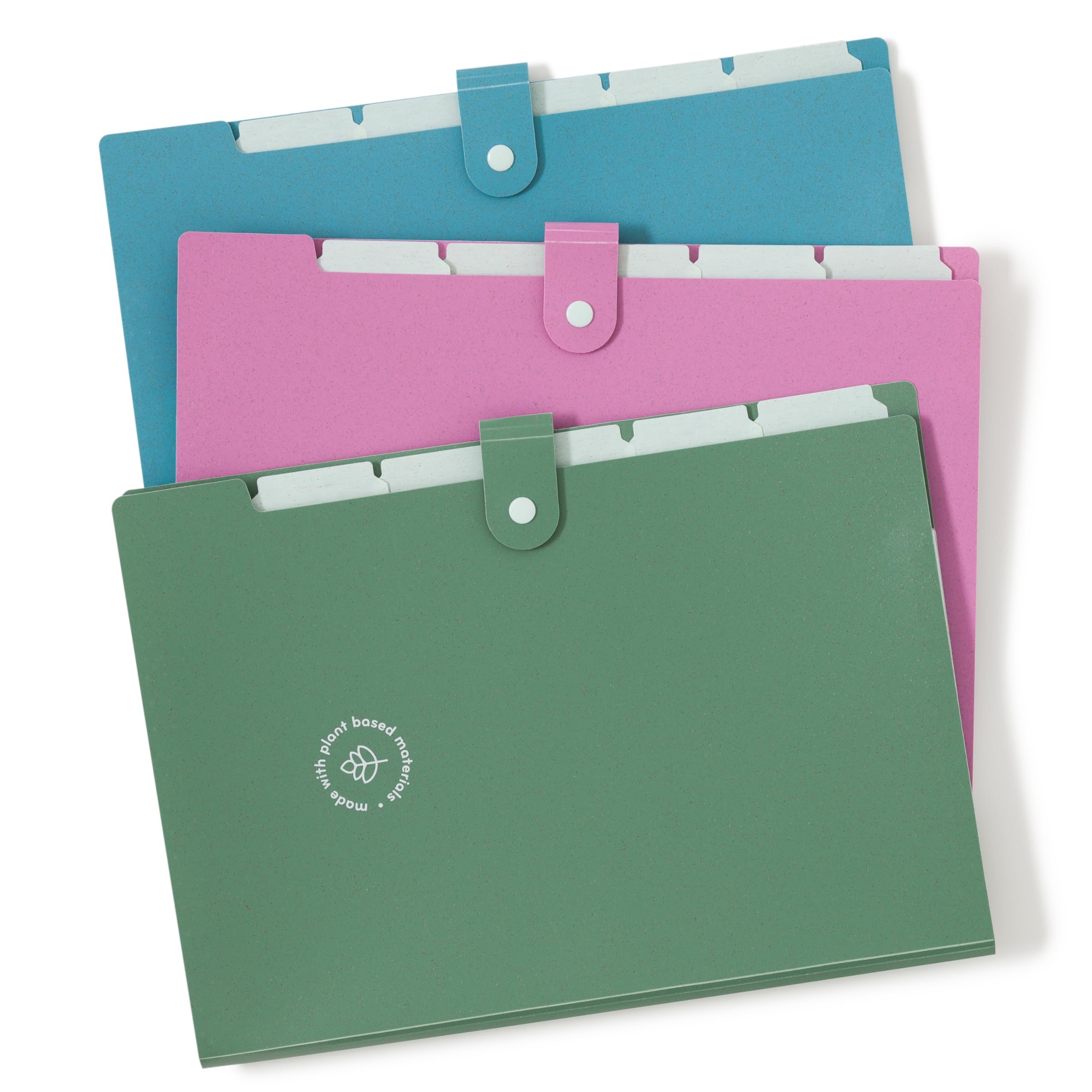 U Brands U-Eco 6 Pocket Poly Expandable Folder, Set of 3, Assorted Brights, Snap Button Closure, Letter Size (6592U01-12)