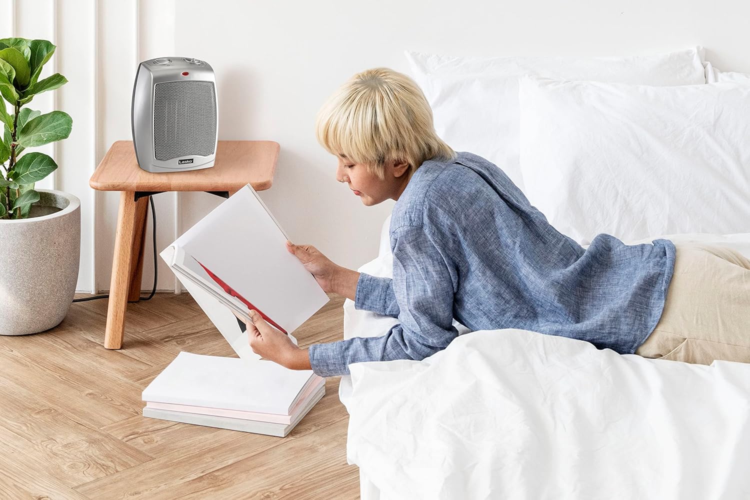 Lasko Desktop Electric Ceramic Space Heater with Adjustable Thermostat, 2 Heat Settings and Fan Only Mode, 9.2 Inches