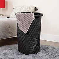 Mind Reader 60L Slim Laundry Hamper with Lid, Wicker-Style Plastic