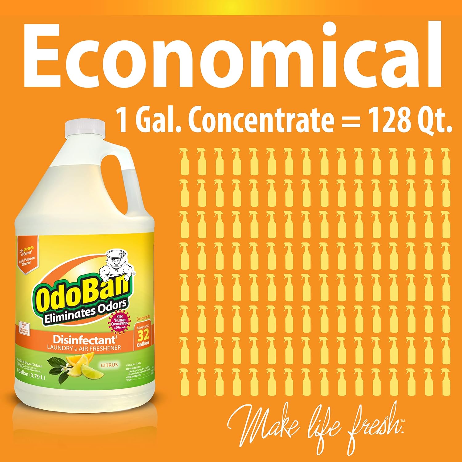 OdoBan Disinfectant Concentrate and Odor Eliminator, 1 Gallon, Citrus Scent 1 Count (Pack of 1)