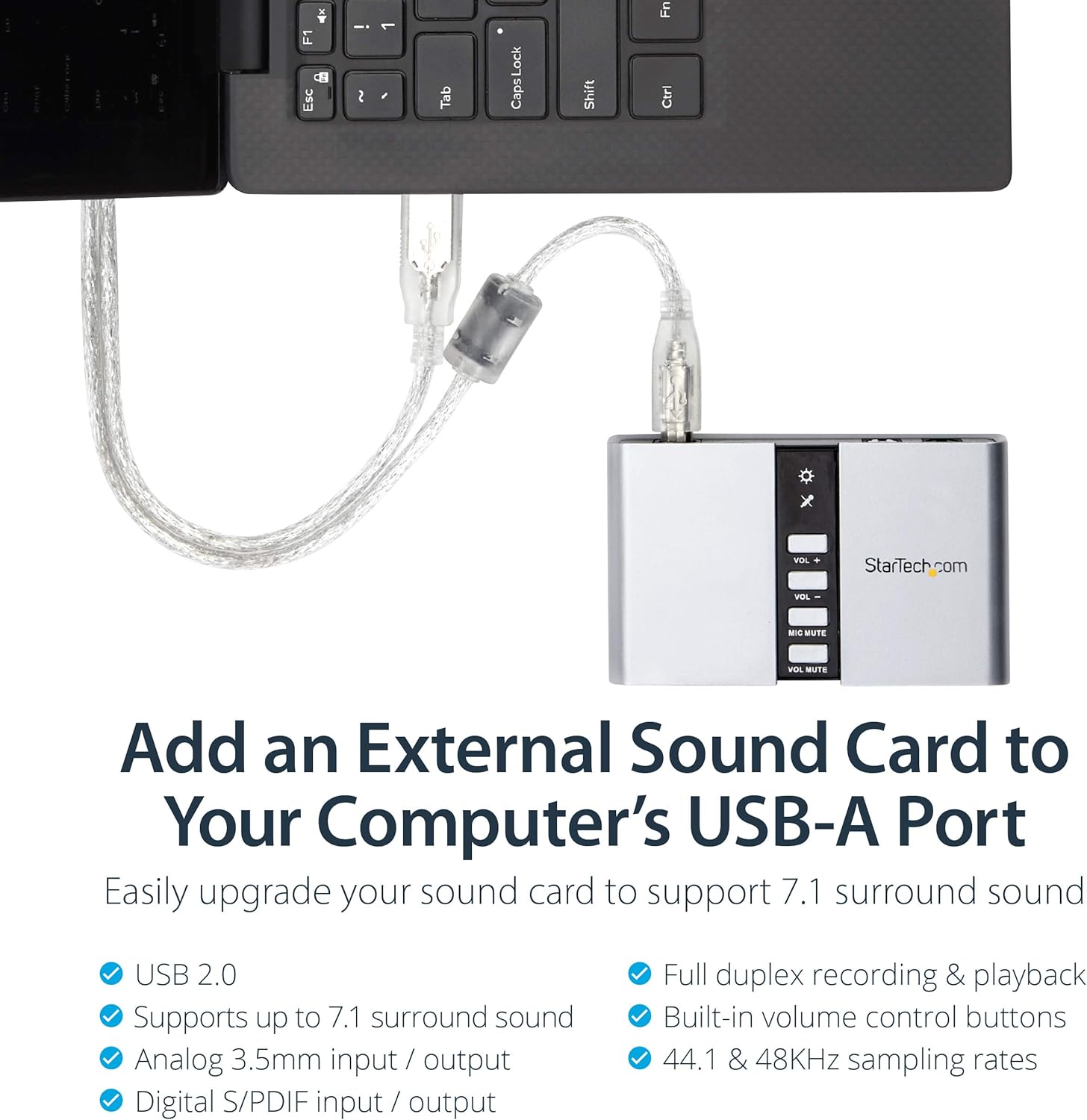 StarTech.com 7.1 USB Sound Card - External Sound Card for Laptop with SPDIF Digital Audio - Sound Card for PC