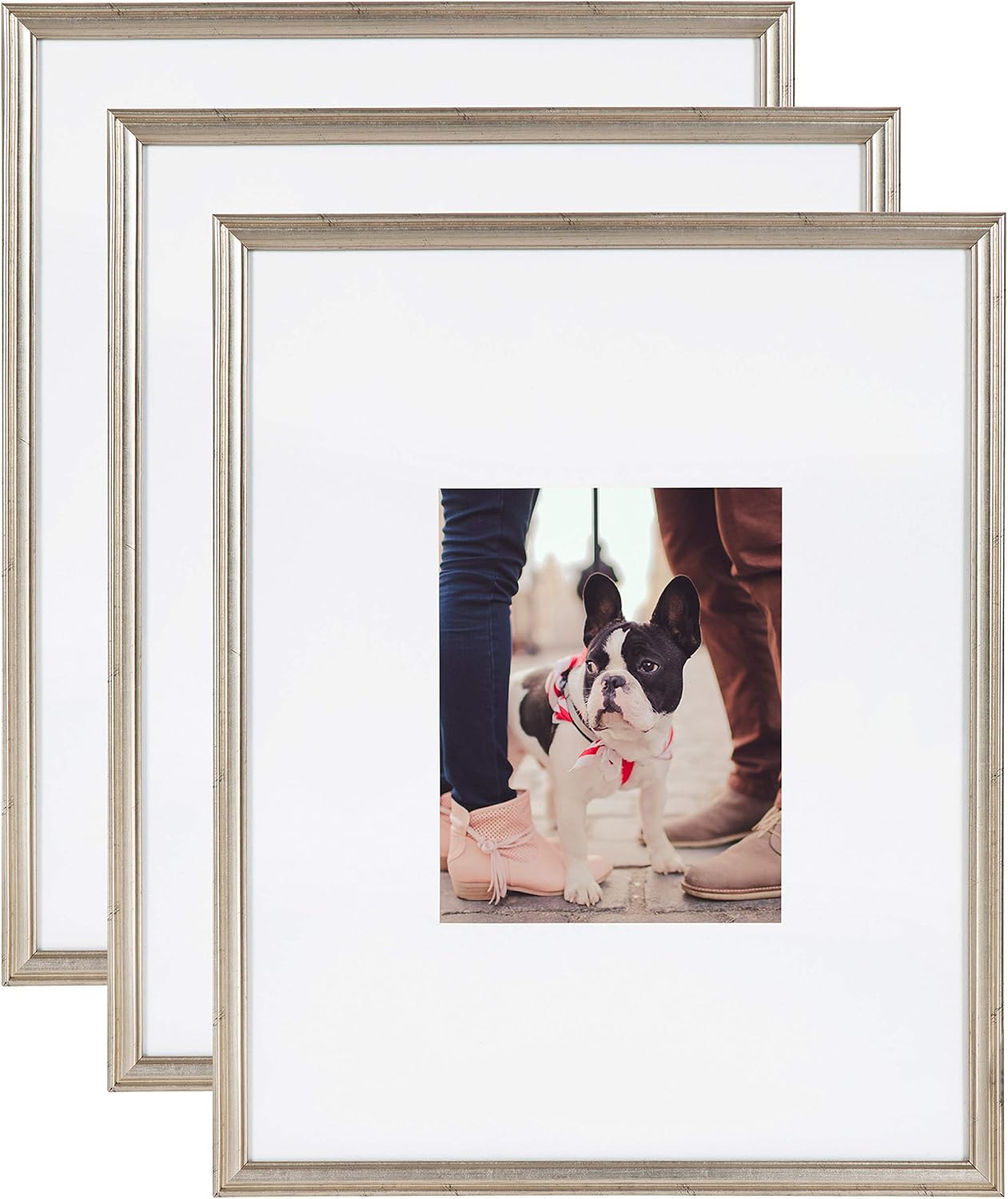 Kate and Laurel Adlynn Wall Picture Frame Set, 16" x 20" matted to 8" x 10", Warm Silver
