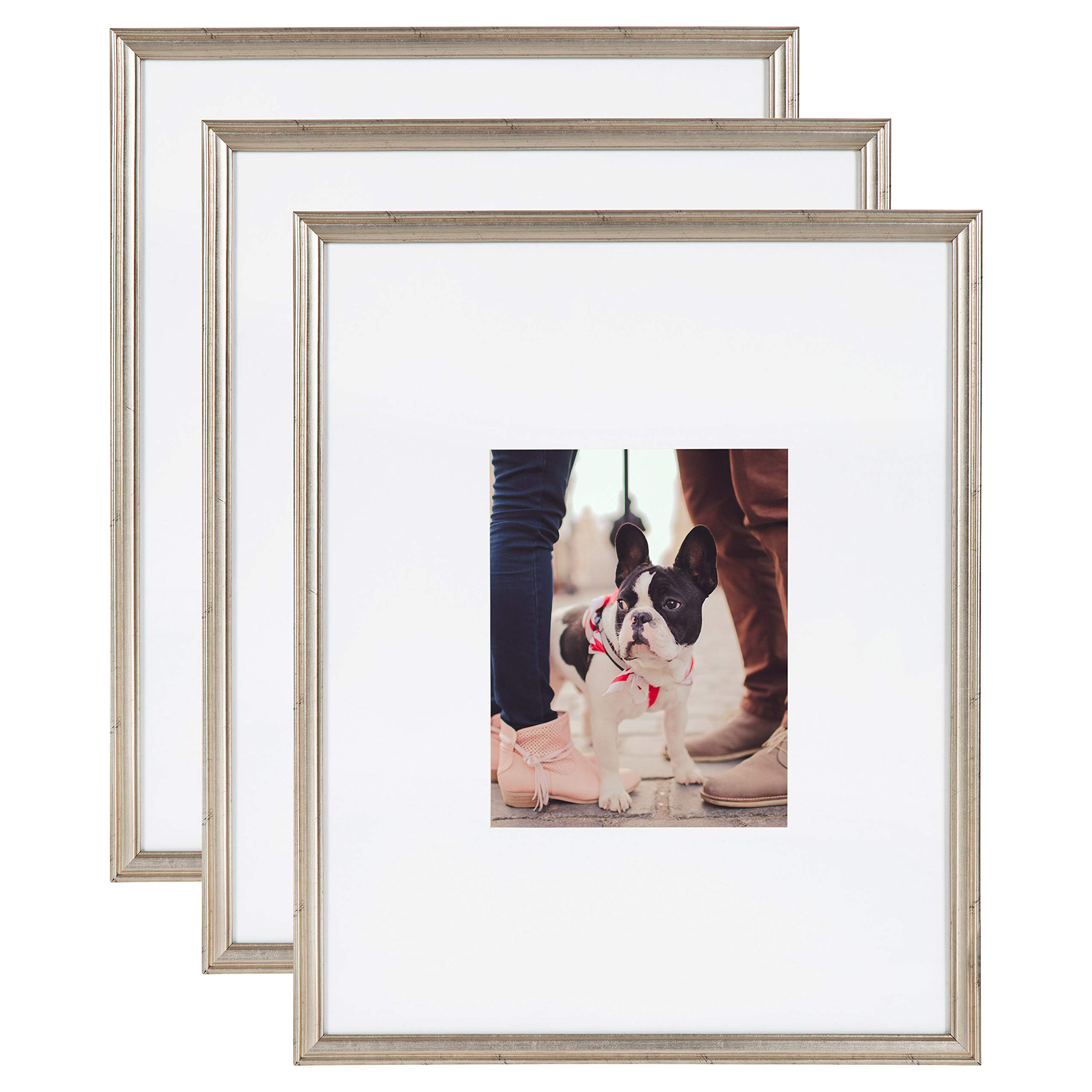Kate and Laurel Adlynn Wall Picture Frame Set, 16" x 20" matted to 8" x 10", Warm Silver