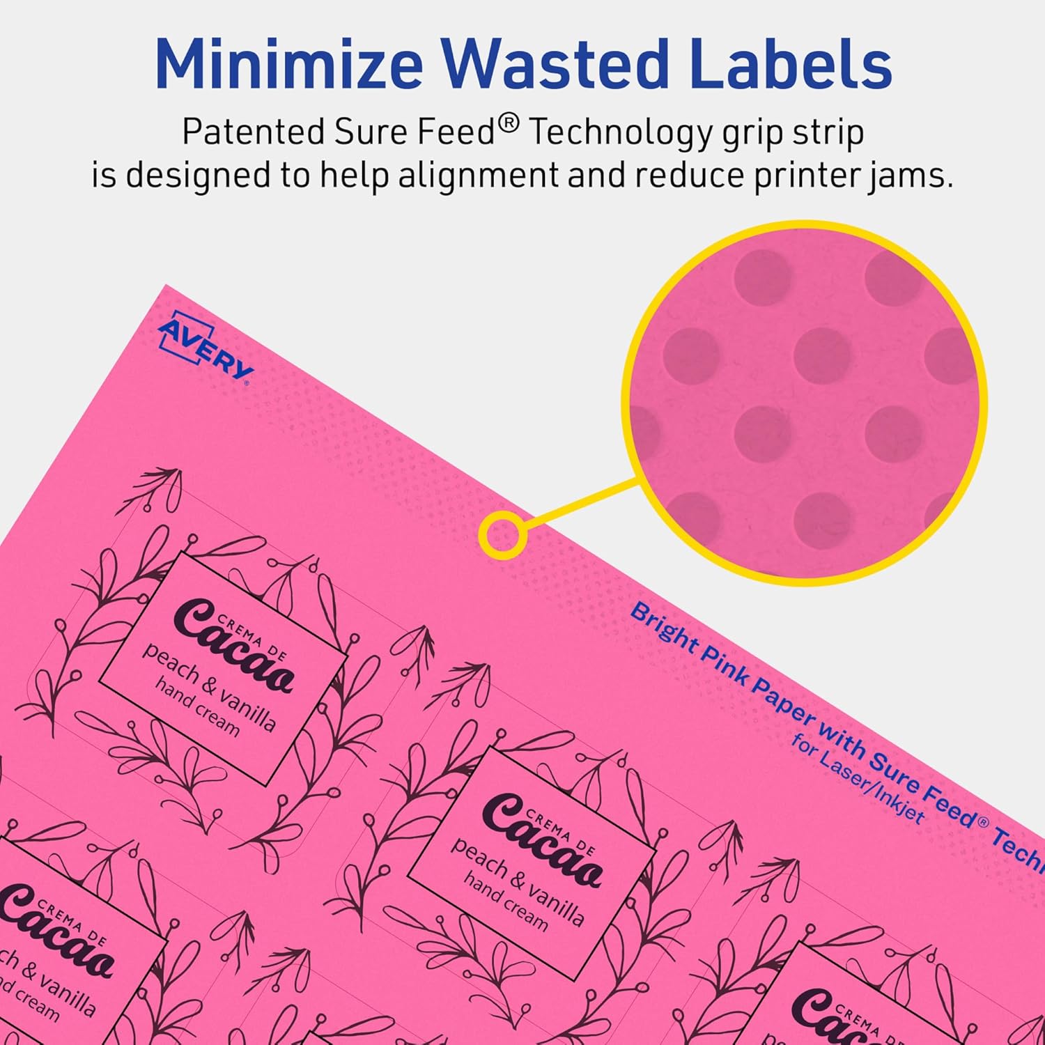 AVERY Printable Rectangle Labels, Sure Feed Technology, 1-13/16" x 2-3/16", Bright Pink, Print-to-The-Edge