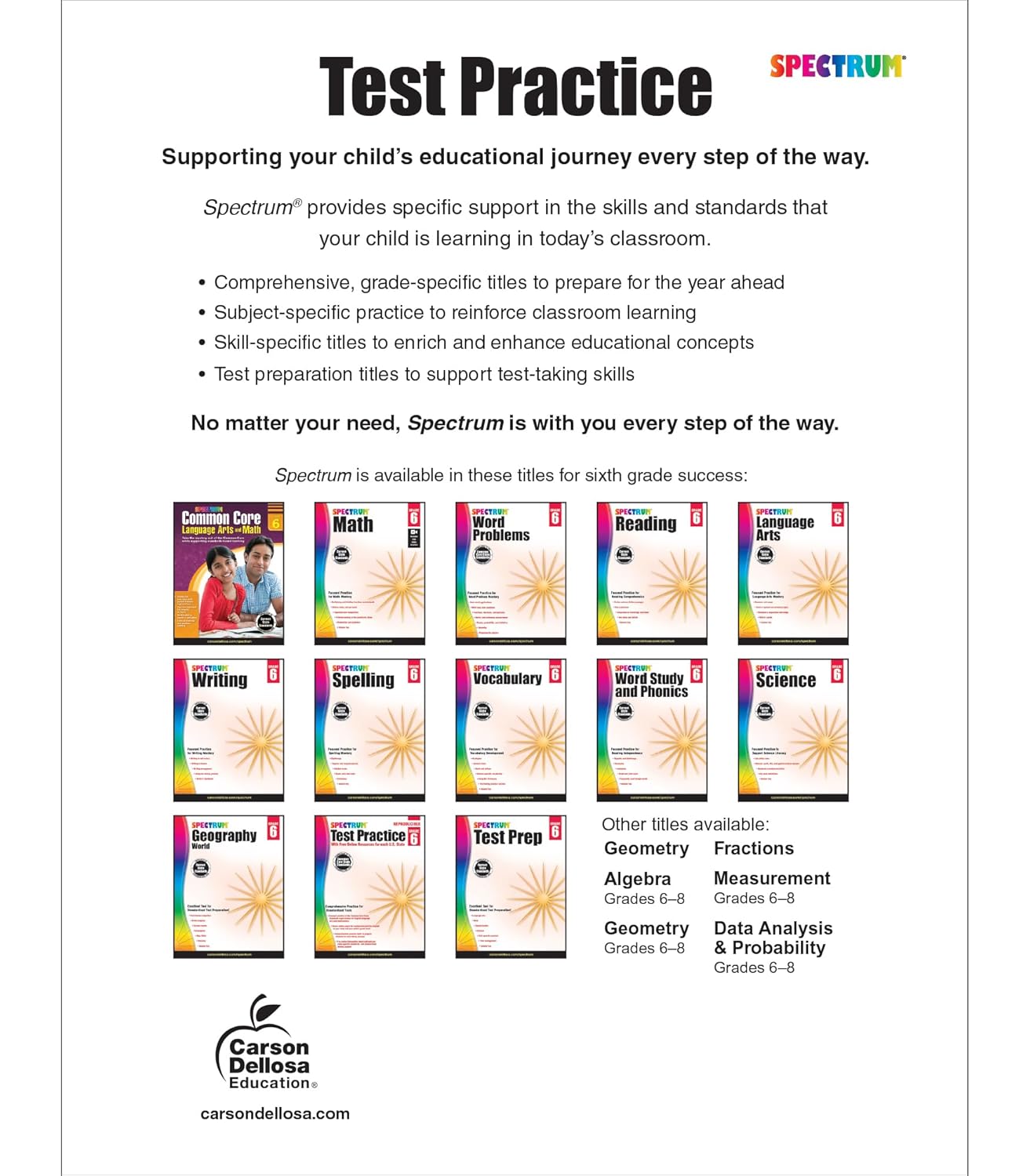Spectrum Grade 6 Test Practice Workbooks, Ages 10 to 11, Math, Language Arts