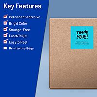 Avery Printable Square Labels, Sure Feed Technology, 4" x 4", Bright Blue