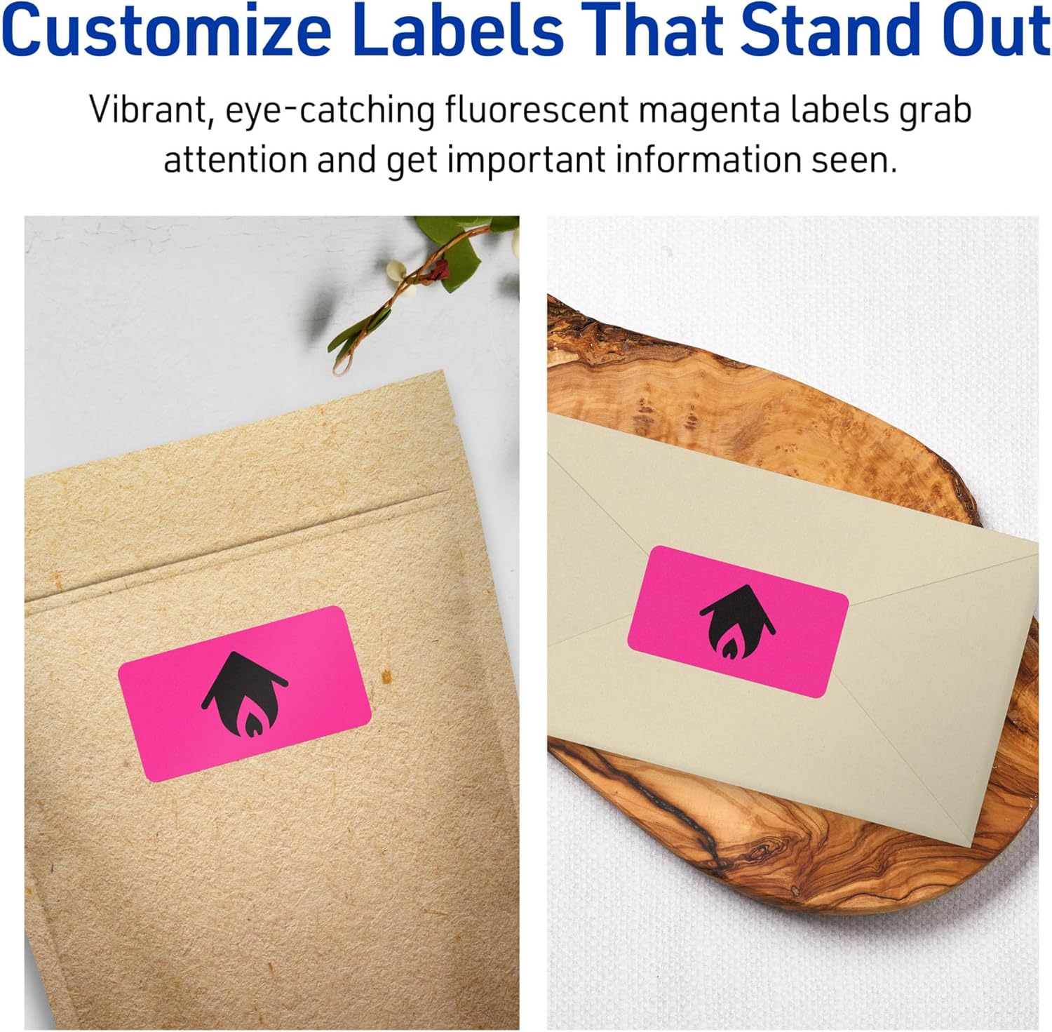 AVERY Printable Rectangle Labels, Sure Feed Technology, 2/3" x 3-7/16", Neon Magenta, Laser/Inkjet Printable