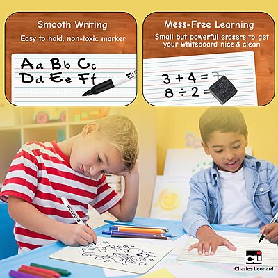 CHARLES LEONARD Dry Erase Lapboard Class Pack with Markers and Erasers