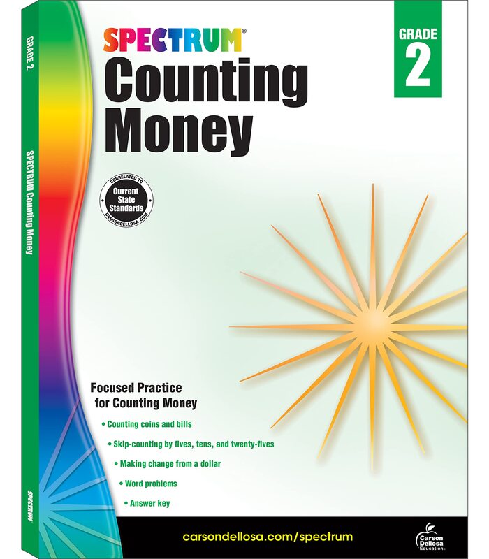 Spectrum Counting Money 2nd Grade Workbook, Math Book for Kids Ages 7 to 8, Word Problems With Coins and Bills