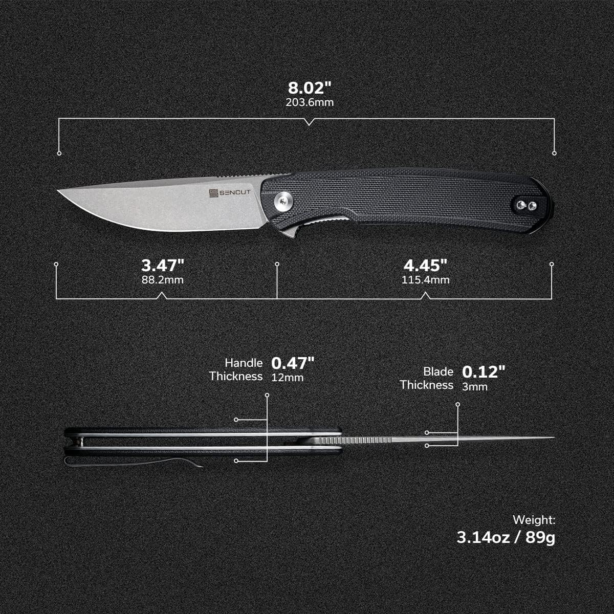 SENCUT Scitus Pocket Folding Knife for EDC, Design by Ostap Hel, Liner Lock Knife with Deep Carry Clip