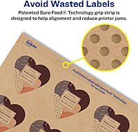 Avery Kraft Brown Heart Labels, Sure Feed Technology, 1.5" x 1.5", 300 Kraft Brown Labels, Print-to-The-Edge