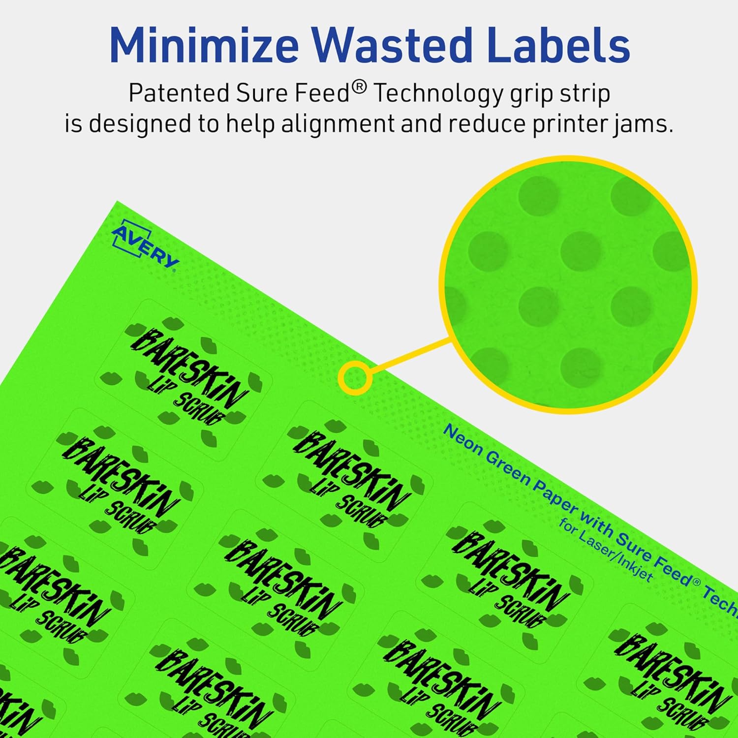 Avery Printable Rectangle Labels, Sure Feed Technology, 1" x 1.5", Neon Green, Print-to-The-Edge, Laser/Inkjet Printable