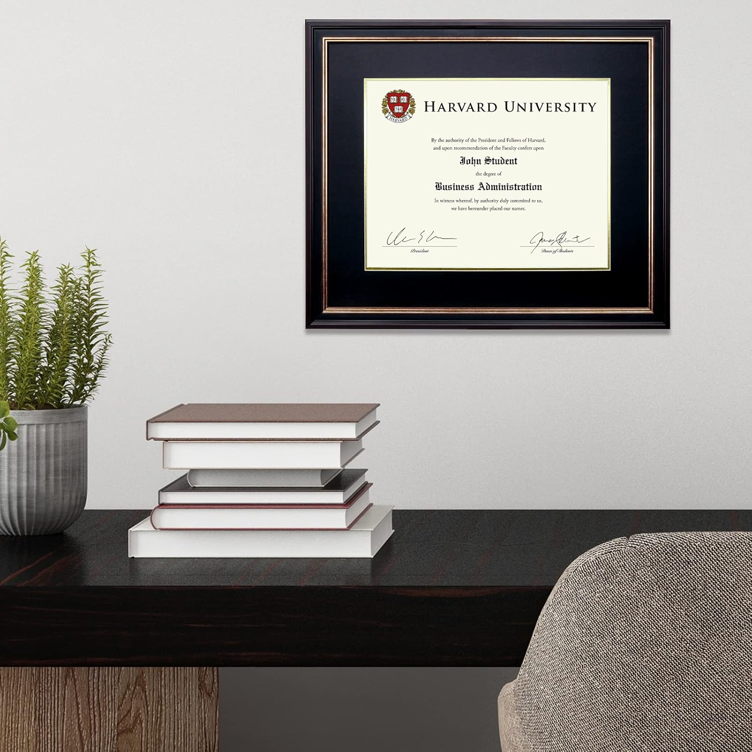 EXCELLO GLOBAL PRODUCTS Photo Document Frame: 11" x 14" with Double Mat Graduation Diploma Certificate Holder Wall Frame