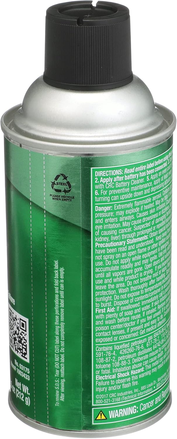 CRC Battery Terminal Protector, 7.5 Wt Oz, Lead-Free, Enhances Battery Life, Prevents Corrosion-Related Leakage