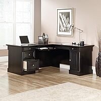 Sauder Palladia L-Shaped Desk with Drawers, File Cabinet Storage & Keyboard Tray
