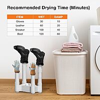 LifeSmart BD001 4 Post Fast Airflow, Timer, and 250W Convection Heater, Quick and Efficient Dryer for Work, Snow Boots, Canvas Shoes, Socks, and Gloves with Overheat Protection, Small, White