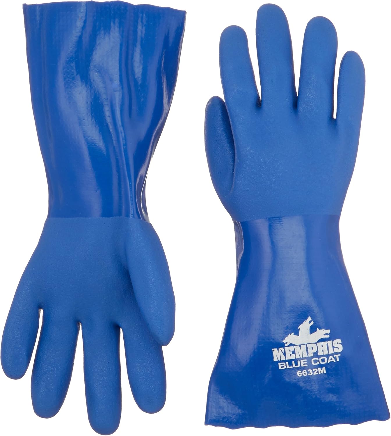 MCR SAFETY BlueCoat PVC Triple-Dipped Chemical Resistant Gloves with Seamless Knit Liner and Gauntlet