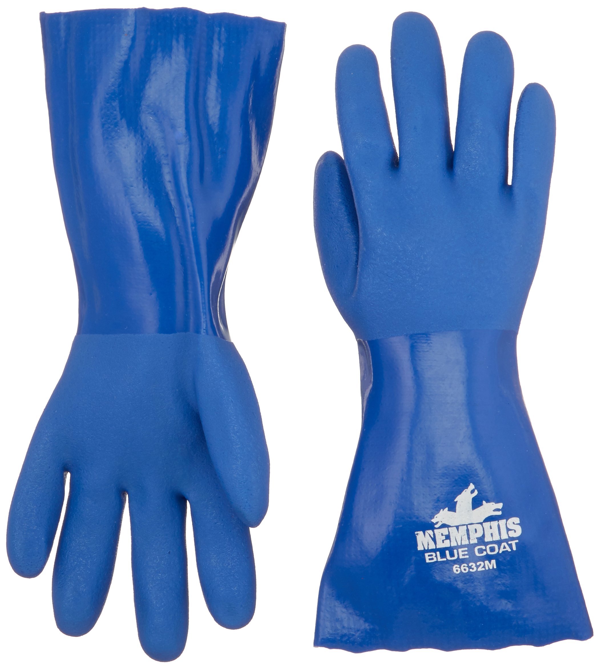 MCR SAFETY BlueCoat PVC Triple-Dipped Chemical Resistant Gloves with Seamless Knit Liner and Gauntlet