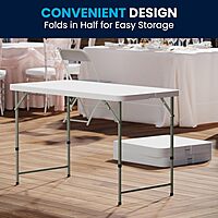 Flash Furniture 4' Rectangular Plastic Folding Event Table with Adjustable Legs and Carrying Handle