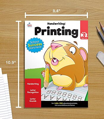 Carson Dellosa K-2 Printing Handwriting Workbook, Writing Book for Kindergarten