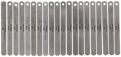 Precision Brand 19740 Steel Thickness Feeler Gage Poc-Kit Assortment, 1/2" Width, 5" Length, 20 Blades