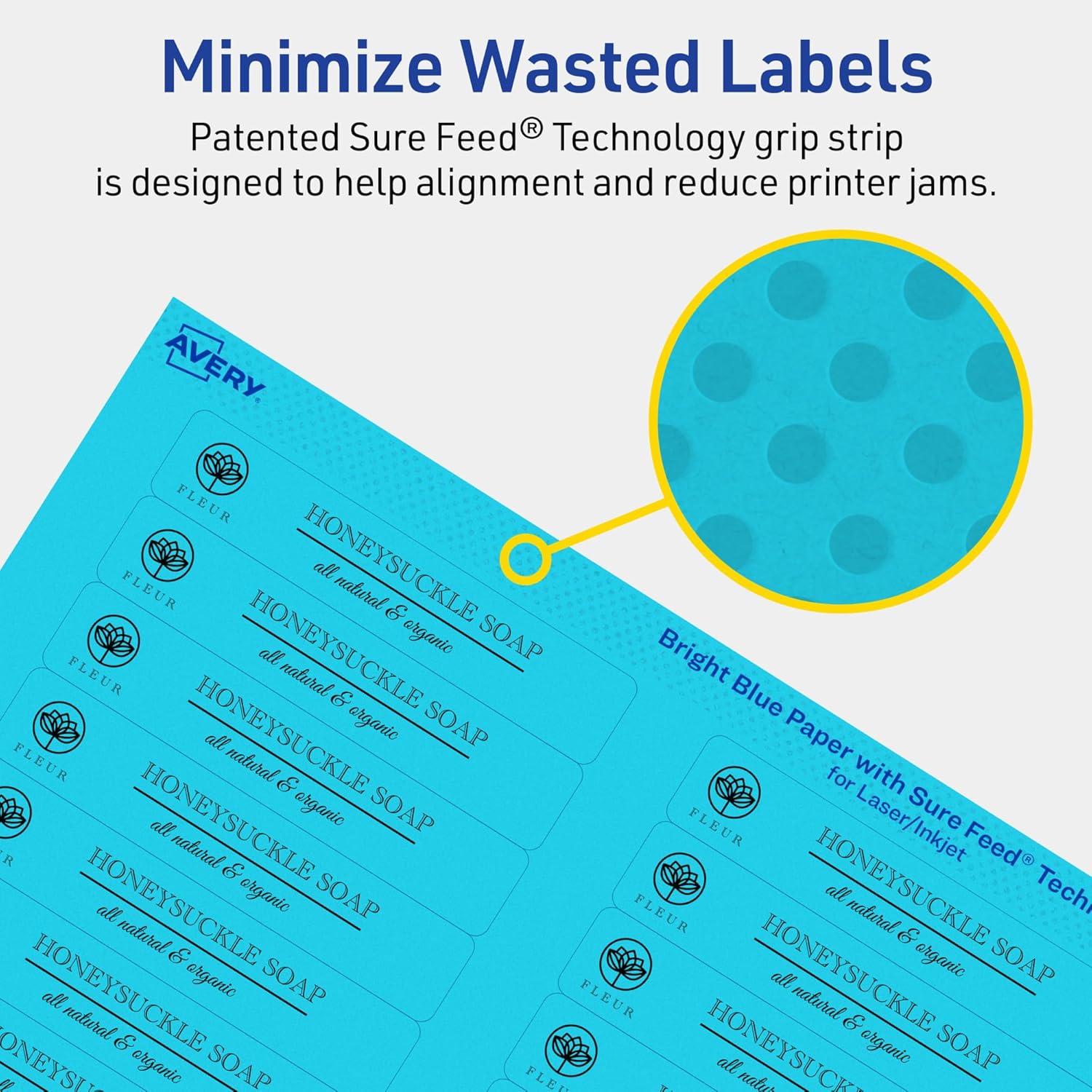 Avery Printable Rectangle Labels, Sure Feed Technology, 2/3" x 3-7/16", Bright Blue Labels, Laser/Inkjet Printable