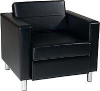 OSP Home Furnishings Pacific Armchair with Padded Box Spring Seats and Silver Finish Legs, Black Vinyl