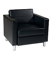 OSP Home Furnishings Pacific Armchair with Padded Box Spring Seats and Silver Finish Legs, Black Vinyl