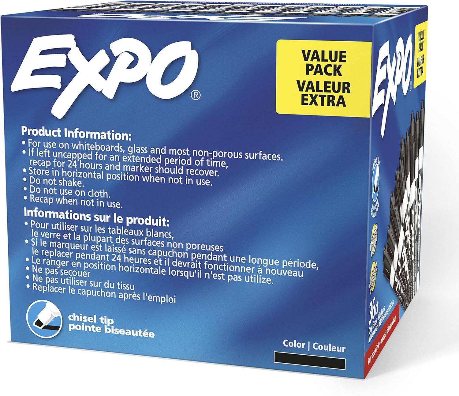 EXPO Dry Erase Markers Chisel Tip Black Low-Odor Perfect for Whiteboards Non-Porous Surfaces & Home Offices (Pack of 1 36