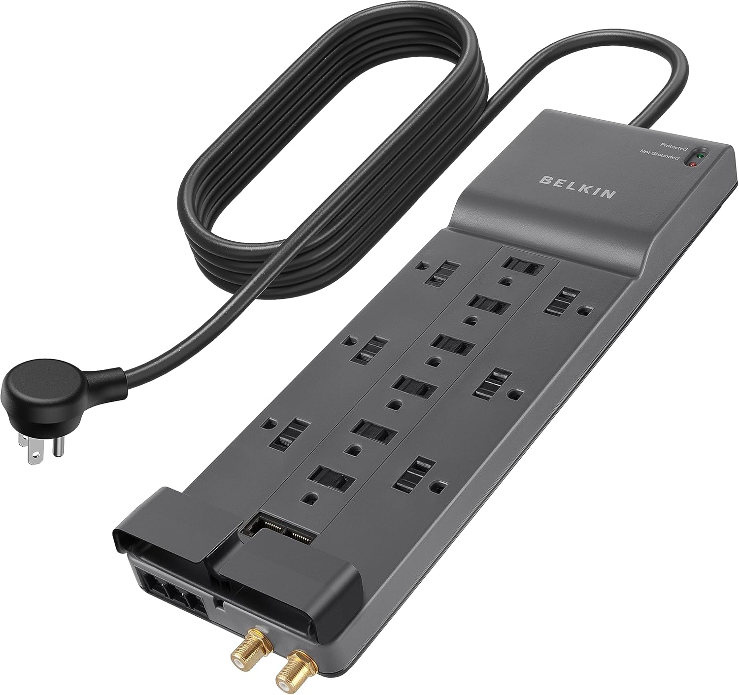Belkin Power Strip Surge Protector with 12 AC Multiple Outlets, 10 ft Long Flat Plug Heavy Duty Extension Cord for Home
