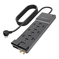 Belkin Power Strip Surge Protector with 12 AC Multiple Outlets, 10 ft Long Flat Plug Heavy Duty Extension Cord for Home